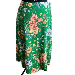 LOFT Green Floral Midi A-Line Skirt Sz6